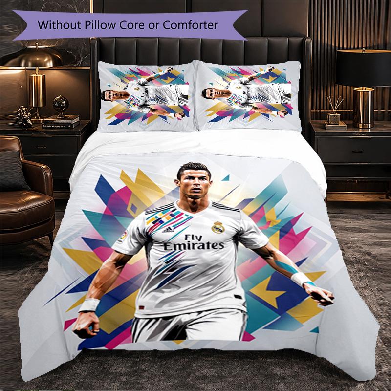 Cristiano Ronaldo Muster 3-teiliges Bettwäsche-Set Weiche Mikrofaser-Bettbezug mit Kissenbezügen für Schlafzimmer