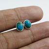 Chrysocolla Stud Earrings, Oval Green Gemstone, Sterling Silver