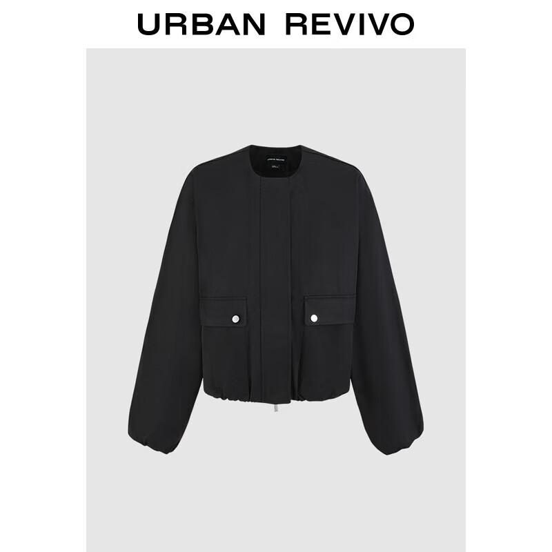 

Women s 2025 Spring Loose Round Neck Jacket with 3D Patch Pockets S