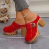 Damskor Chunky Högklackade Mules Tofflor Enfärgade Baotou Romerska Tofflor Plattform Slip-on Skor