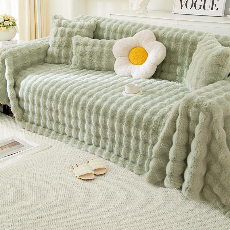 Rabbit Plush Thickened Winter Sofa Cushion Non-Slip Plush Cushion Warm Sofa Cover Plush Cover Cloth