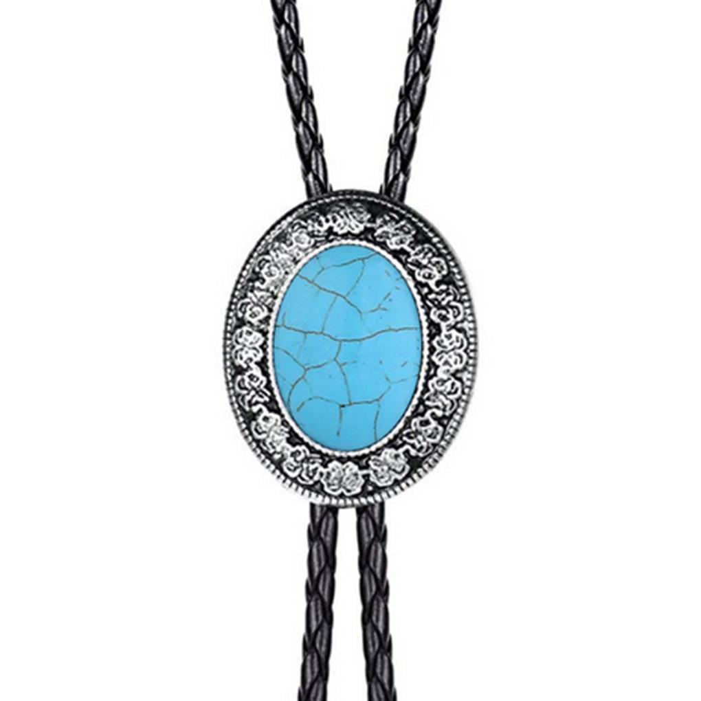 Vintage Metal Stone Black Hat Bolo Tie with Gemstones Leather Rope Pendant Necktie Jewelry Western Tie Western Necklace Costume