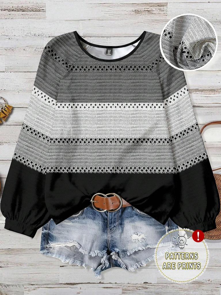 European & American Plus Size Floral Elegant Casual Loose Round Neck Women's Top
