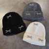 Color Solid Fashion Bow Decoration Women Casual Knitted Hat Autumn Winter And