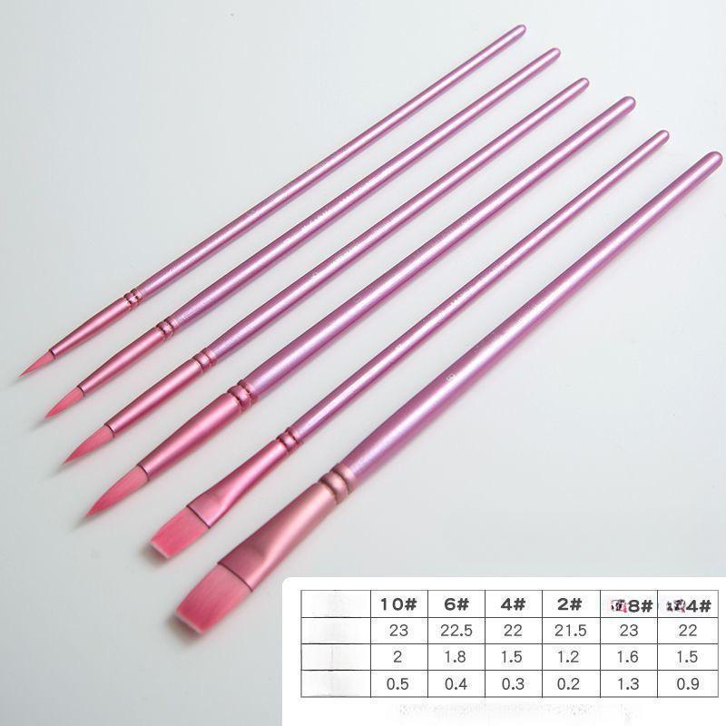 

4 кисти/набор, набор акварельных кистей, заострённые круглые, плоская головка, мягкий ворс, кисть для начинающих, студент-художник, ручная работа, акварельная живопись, нейлон Pack of 6 розовый