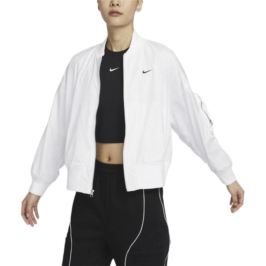 Nike Sportswear Essentials Solid Color Casual Baseball Collar Long Sleeve Jacket Women Jackets White FN2840-100