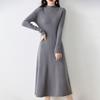 Women's Mid-length Knitted Dress Solid-color Casual Knee-length Sweater Dress Stylish Long Pullover for Autumn and Winter