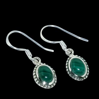 Natural Malachite Gemstone Handmade 925 Solid Sterling Silver Earring 1.25" l4E61