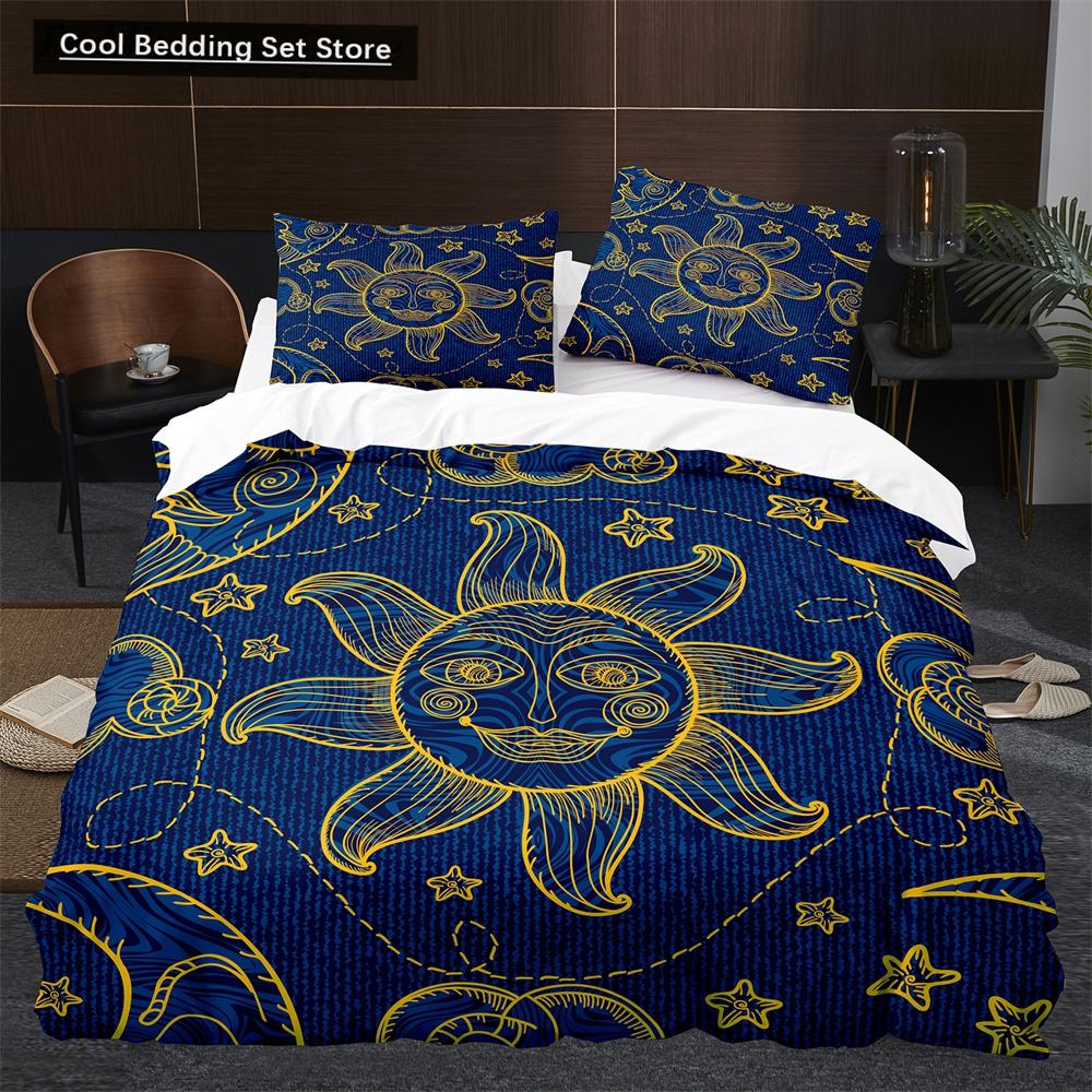 Sun Moon King Queen Duvet Cover Boho Magic Style Bedding Set for Teens Adults Golden Exotic Tribe 2/3pcs Polyester Quilt Cover