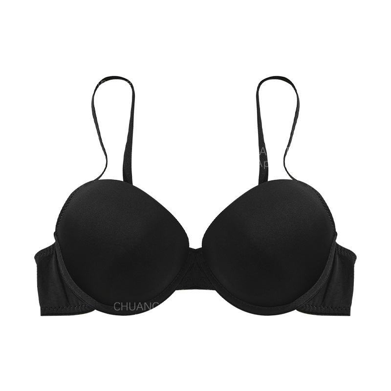 

European and American style French seamless underwear women s upper support gathers to support thin breathable large size nylon glossy bra 75B чёрный