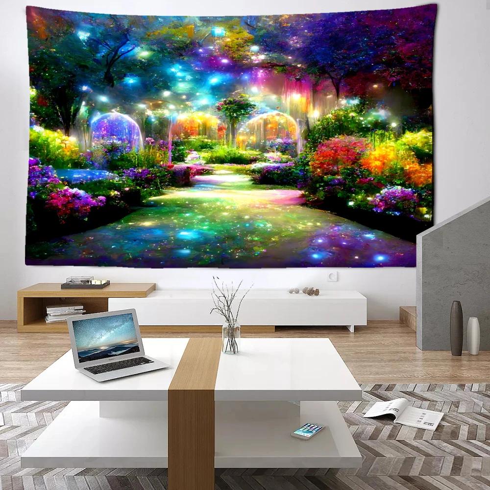 Colorful Dream Forest Tapestry Wall Hanging Bohemian Hippie Tapiz Kawaii Art Living Room Bedroom Home Decor