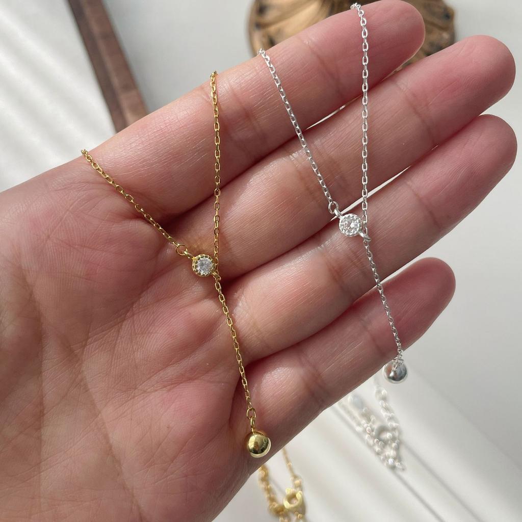 Simple personality ins wind bead pendant collarbone chain S925 pull-out vertical zirconium necklace women