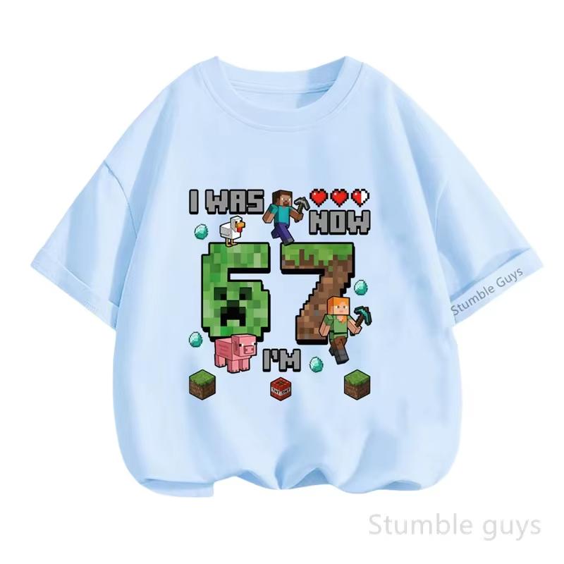 Kids Boys Cartoon Number 67 Graphic TShirt Soft Cotton Crew Neck Tee Casual Summer Wear for Daily Schooltk0023