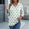 Women's Casual Fashion Sexy Comfortable V-neck Spotted Three-quarter Sleeve Top