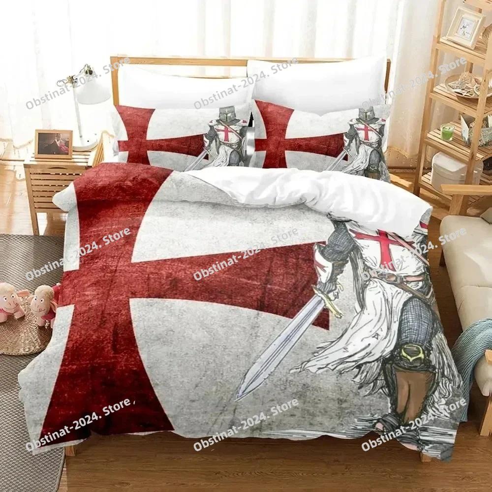 3D Print Christian Knights Templar Bedding Set Duvet Cover Bed Set Quilt Cover Pillowcase Comforter King Queen Size Boys Adult