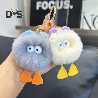Plush Cartoon Ball Keychain Big Eyes Stress Relief Fuzzy Round Squeeze Ball Toy DIY Mini Metal Ring Keychain Pendant Backpack Ornament Birthday Gift