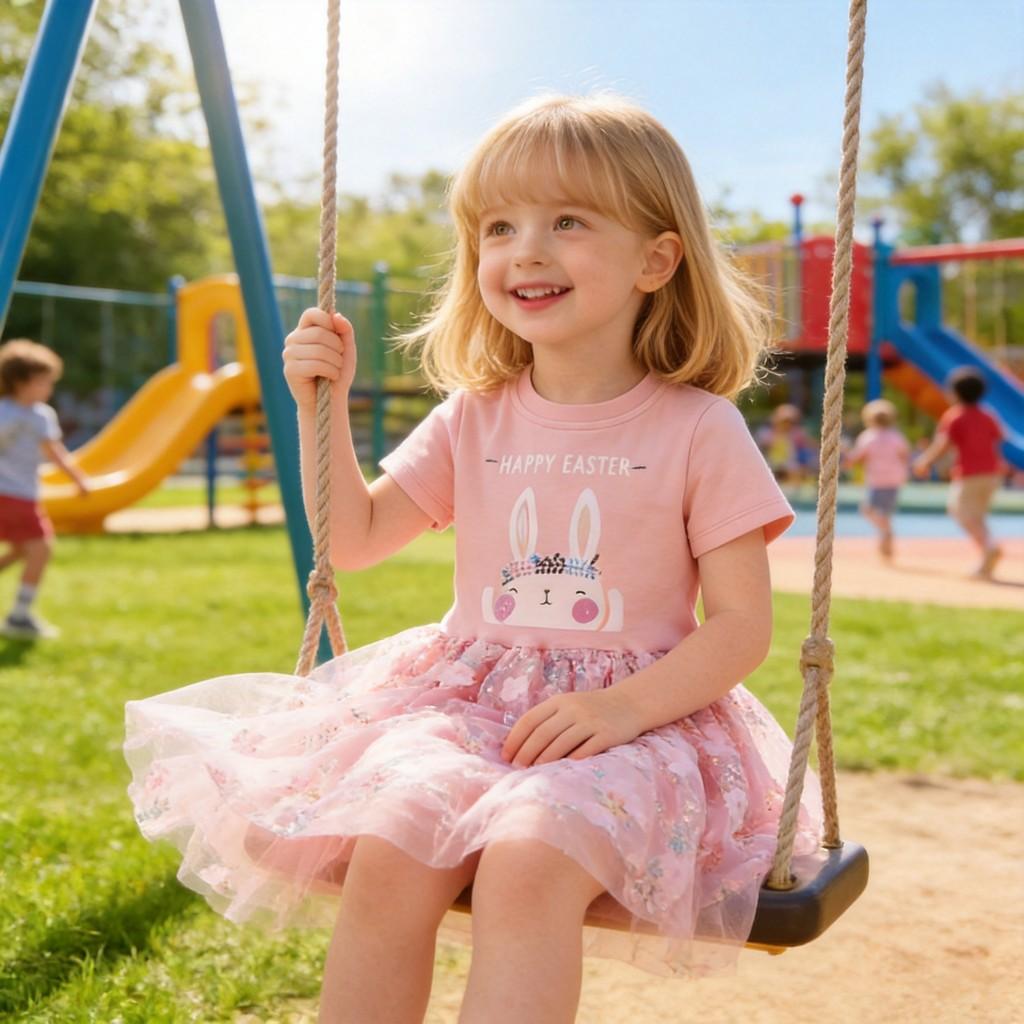 Girl Dress With Cartoon Pattern For Summer Kids Casual Outing