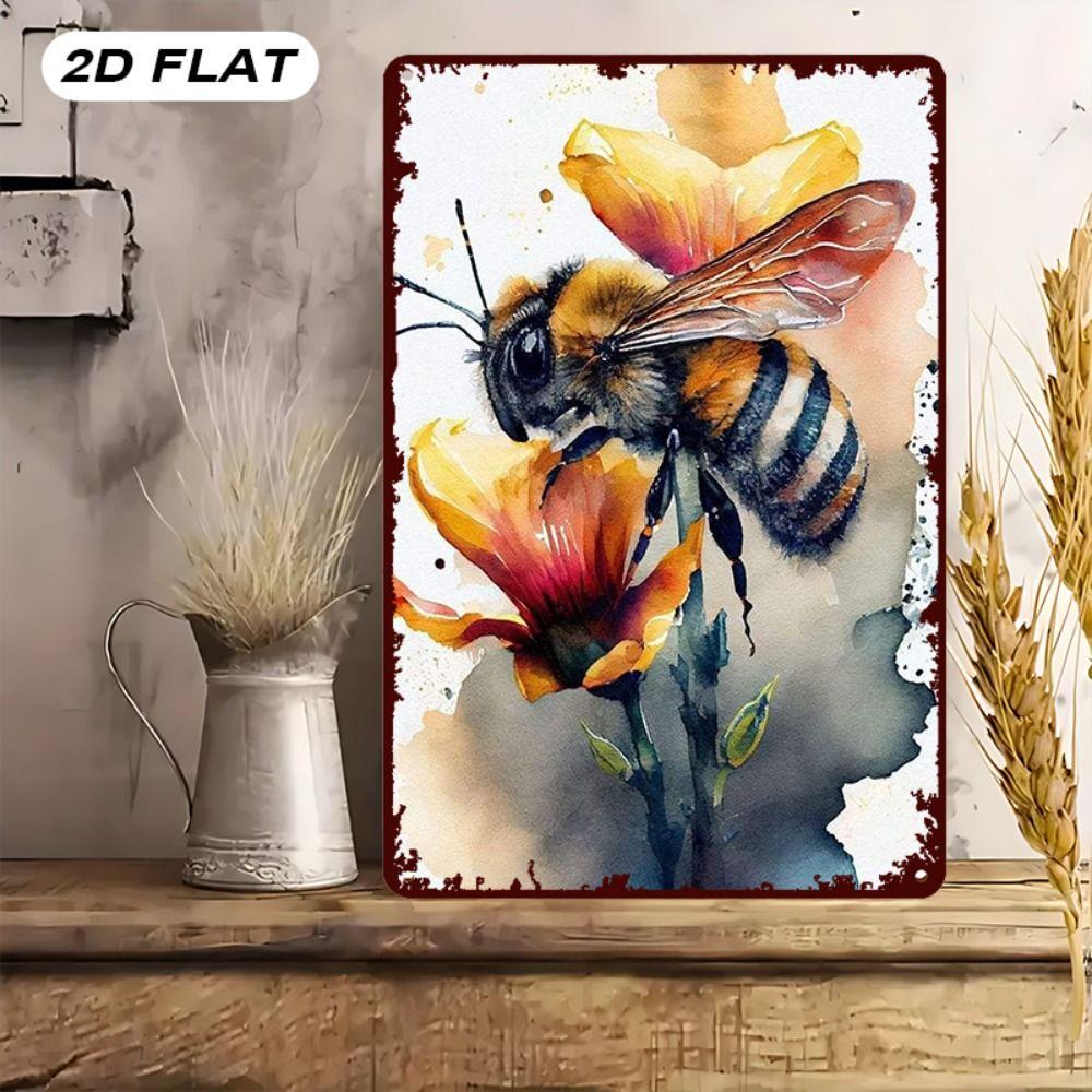 Metal Sign Bee Flower Nature Sunflower 20x30cm Wall Decor