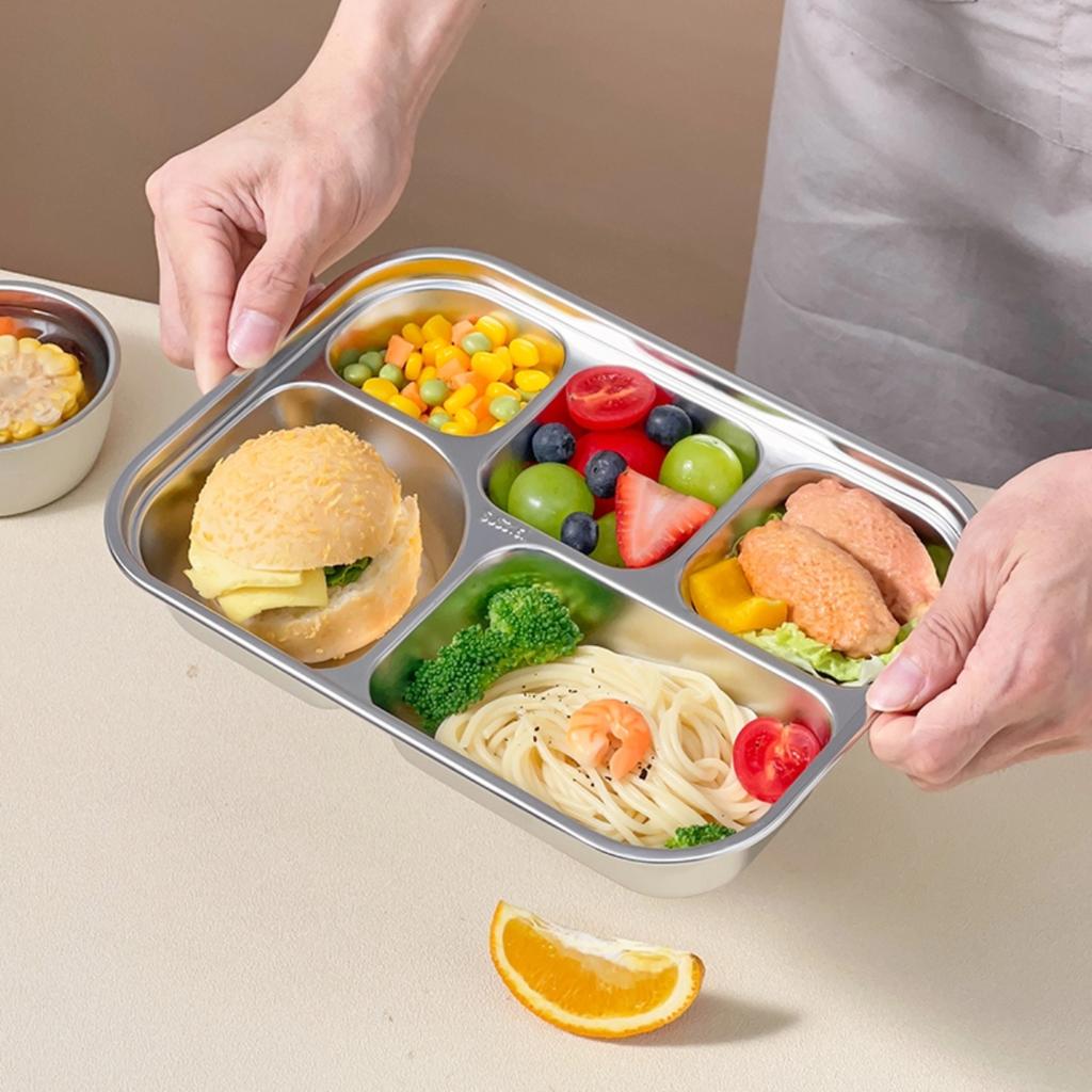 4/5 přihrádkový jídelní talíř s víkem Velkokapacitní 304 nerezová ocel Obědový box Děti Studenti Nepropustná obědová nádoba