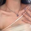 New Sweet and Cool Purple Zircon Love Necklace Female Summer Neck Chain Collarbone Chain Female Necklace Niche Design Female