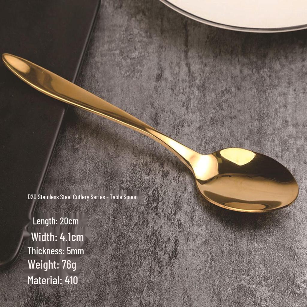 Gold Stainless Steel 6-Piece Cutlery Set: Steak Knife, Fork, Dessert Spoon, Coffee Spoon - Ideal for Western Cuisine and Hotels