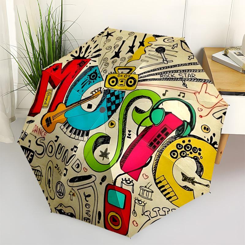 1pc Music Sound Automatic Folding Umbrella - Compact 8-Rib Design, Durable Plastic & Iron, Lightweight for Outdoor Daily Use166