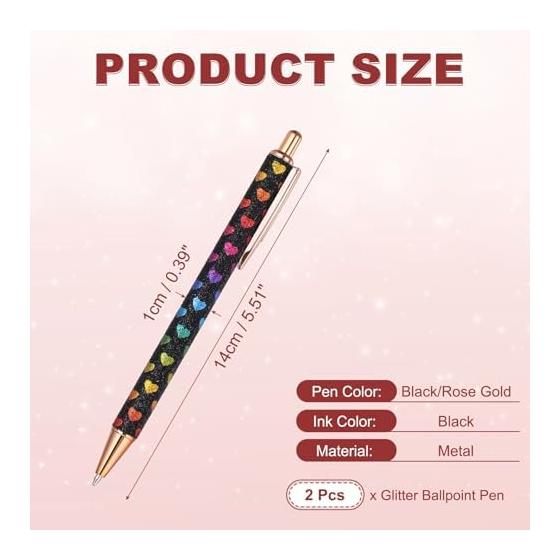 PATIKIL Women's Fancy Ballpoint Pen Set of 2, Medium Point 1.0mm, Black Ink, Glitter Ballpoint Pen, Metal, Knock Type, For Journaling, Christmas