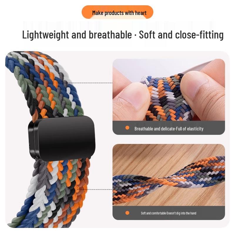 Nylon Woven Strap with Magnetic Buckle for Xiaomi Watch S5/S3, Huawei GT6/GT5, Garmin, and Samsung