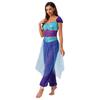 Womens Arab Princess Costume Contrast Color Gem Decor Sequined Tulle Overlay Sleeveless Jumpsuit Belly Dance Romper
