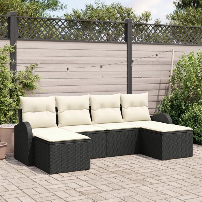 VidaXL Ensemble de canapé de jardin de 6 pièces avec coussins noir en poly rotin 3346147