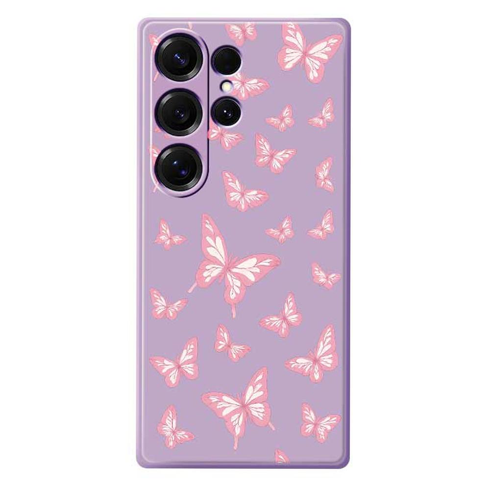 For Samsung Galaxy S25 Ultra Case Pink Butterflies Pattern Printing Straight Edge TPU Phone Back Cover