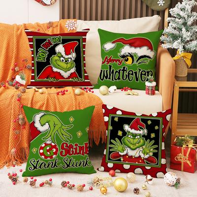 Nový kreslený povlak na polštář s potiskem Grinch Set Polštář Zelená žába Vtipný pohovkový polštářek