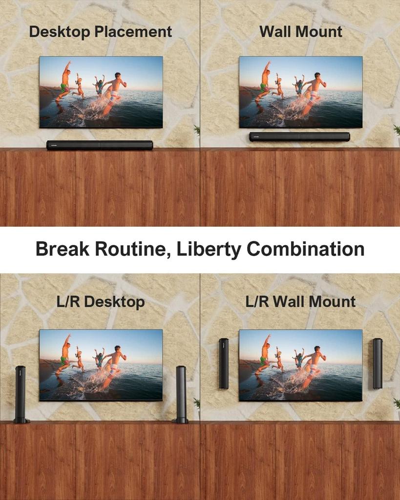 ULTIMEA Apollo S40 Pro 2-v-1 Dělený Soundbar, Odnímatelný pro TV a PC, Montáž na zeď nebo Stolní použití, 2.2 kanálový Bluetooth 5.3, Hluboké basy, 100W, Domácí