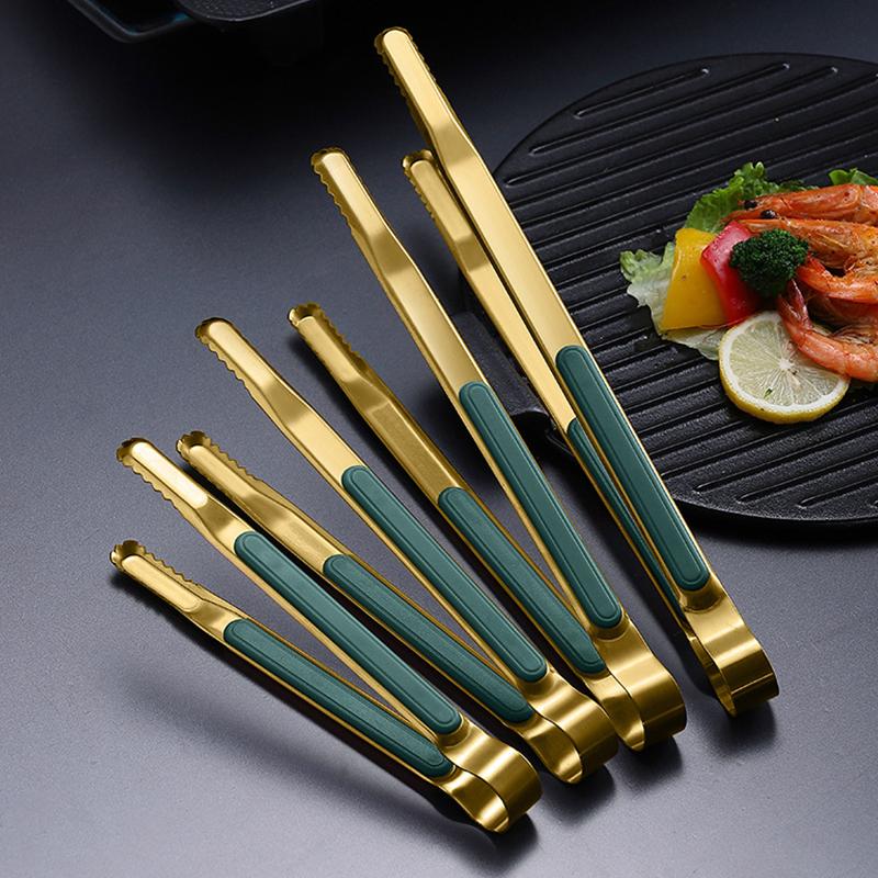 Gold Stainless Steel Food Tongs Non-Slip Tongs For BBQ Meat Kitchen Accessories
