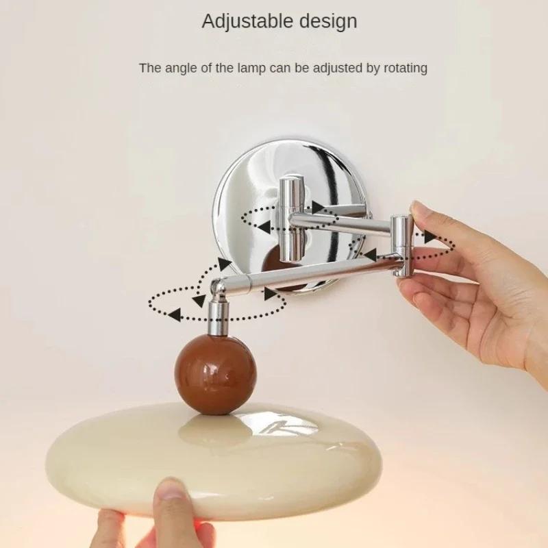 Cream wind Folding Rocker Arm Wall Lamp LED Movable Bedside Lamp Modern Living Room Bedroom Wall Light Retractable Reading Light