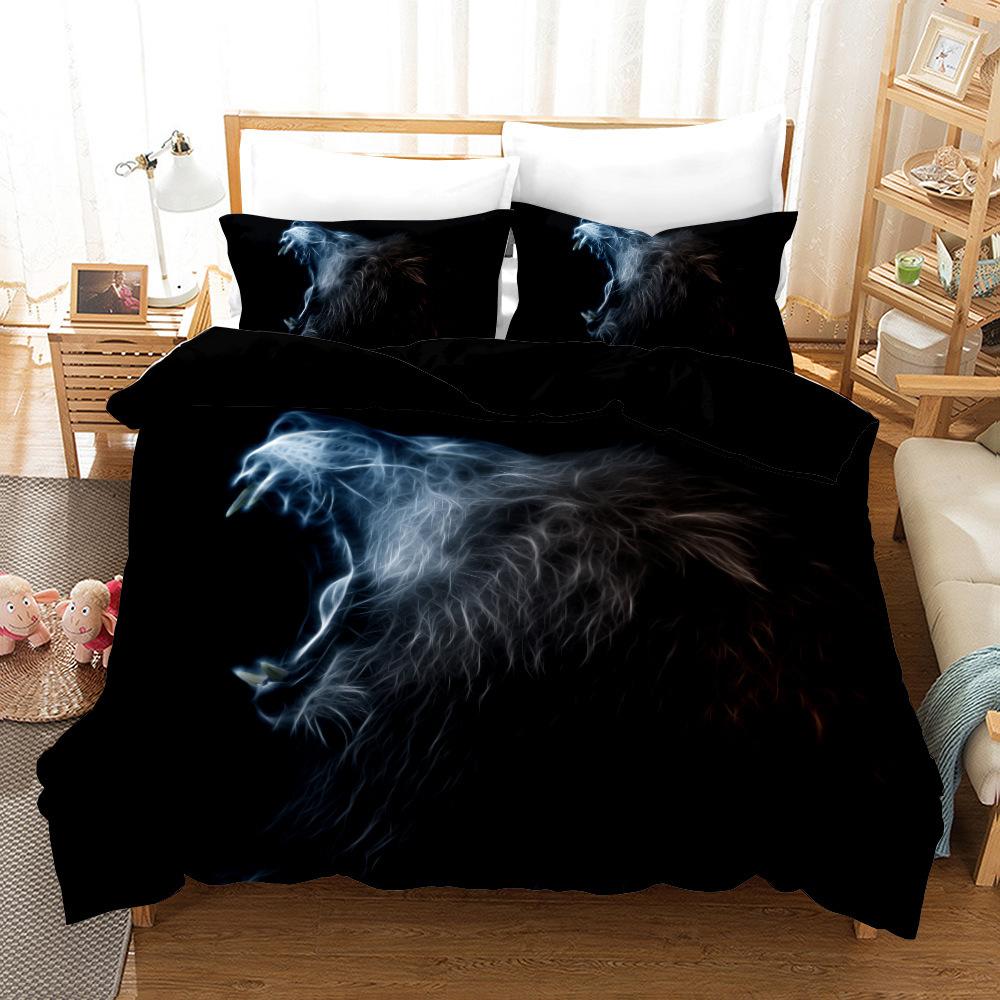 Ferocious Lion Digital Printing Three-Piece Set 3D Three-Dimensional Home Textile Quilt Cover Pillowcase