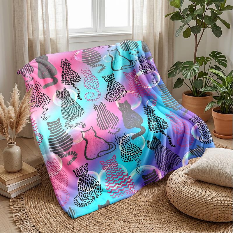 Colorful Cats Pattern blanket Personalized Name Flannel Blanket Soft Cozy Plush Throw for Sofa Bed Lightweight Home Decor
