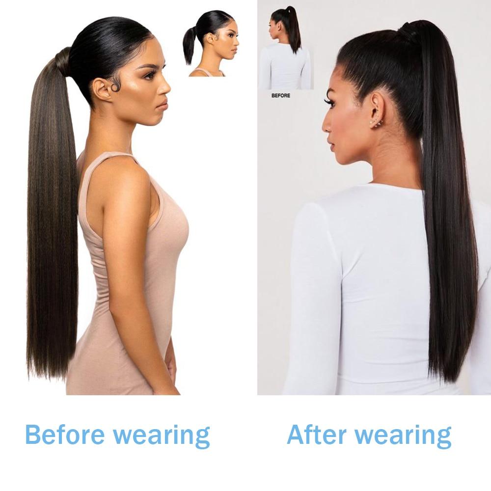 XINRAN Peluca de Cola de Caballo Recta Super Larga para Mujer Colorida Lazo Velcro Extensiones de Cabello Sintético Resistente al Calor Cola de Caballo