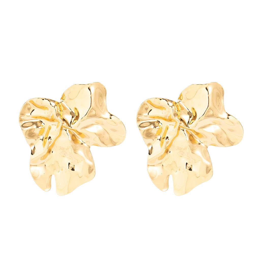 Salircon Gothic Liquid Metal Flower Stud Earrings Fashion Folded Gold Color Earrings Women's Charming Wedding Jewelry