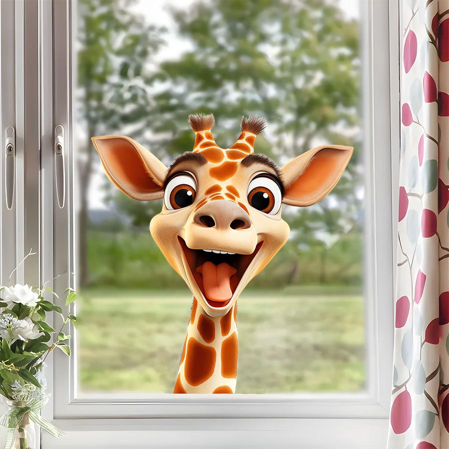 Funny Creative Cute Cartoon Giraffe Window Stickers, Self-Adhesive Decals for Glass Windows Home Decoration