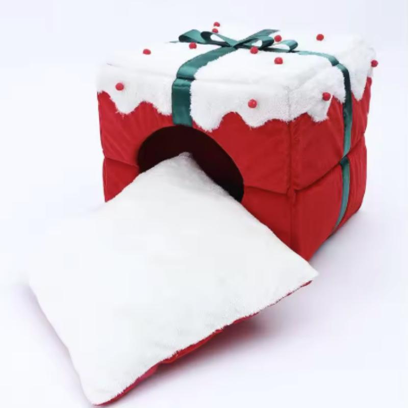 Winter Warm Cat Nest with Box Design Soft Sleeping House for Cats And Dogs Cute Christmas Gift Pet Bed Pet Party Supplies
