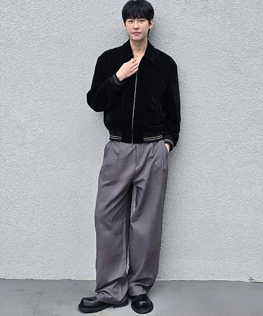 P.IN.O Double-Pleat Crumple Wide Slacks - Black