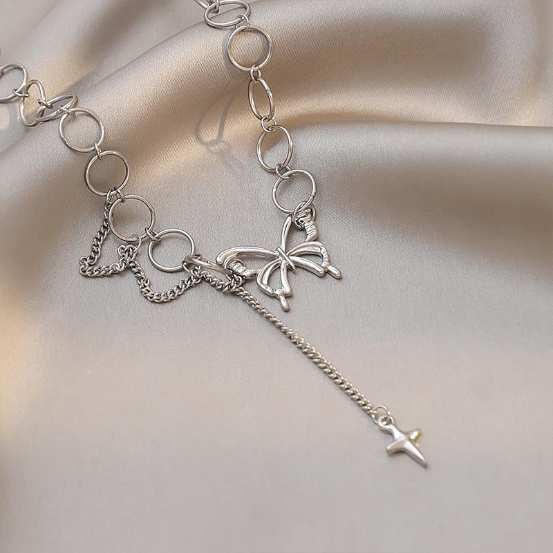 Charms cu ciucuri inimă colier choker femei de culoare argintie lanț pandantiv pe gât bijuterii