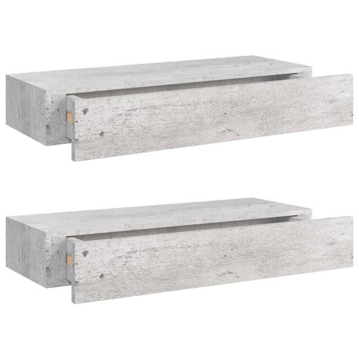 VidaXL Étagères à tiroir murales 2 pcs Gris béton 60x23,5x10 cm MDF