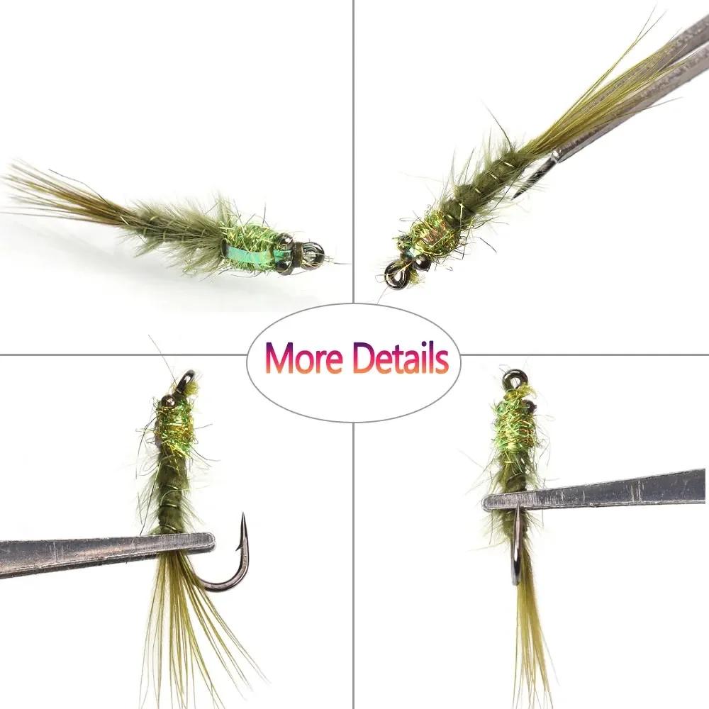 8PCS 12# Chainbead Eyes Flashback Marabou Damselfly Nymph Olive Hackle Nymphs