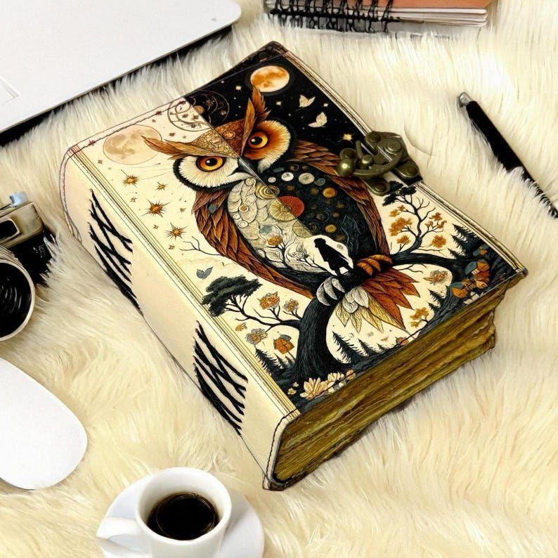 Handmade Leather Owl Journal with Lock – Vintage Refillable Diary, Gift for Writers
