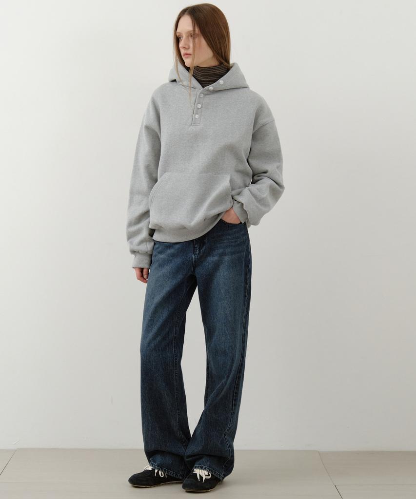 W/Snug Button Henley Neck Hoodie_Melange Gray(W25-Tp48)