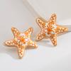 Colorful Blue and White Porcelain Starfish Earrings Unique Niche Design Beach Vacation Style Earrings for Women