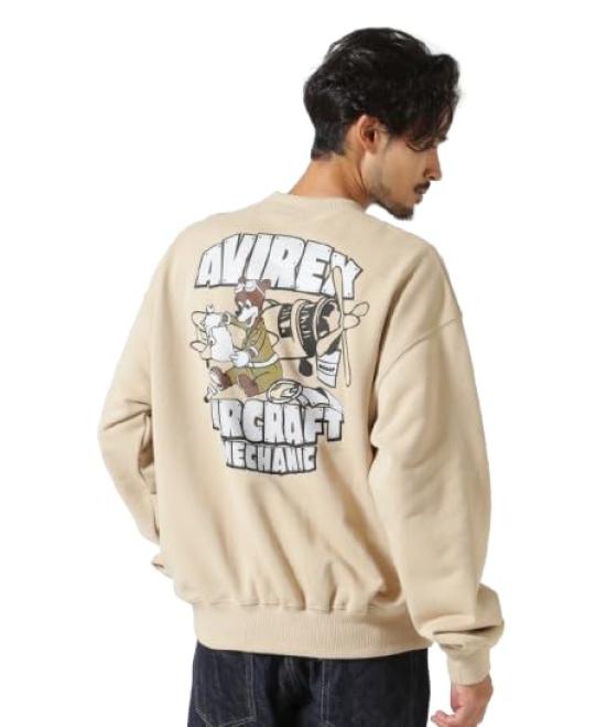 Avirex Flight Mechanic Crew Neck Sweat Flight Mechanic Crew Neck Size (WEB&DEPOT Exclusive) Men's Sweatshirt, M, 040, Beige, 783-4932005