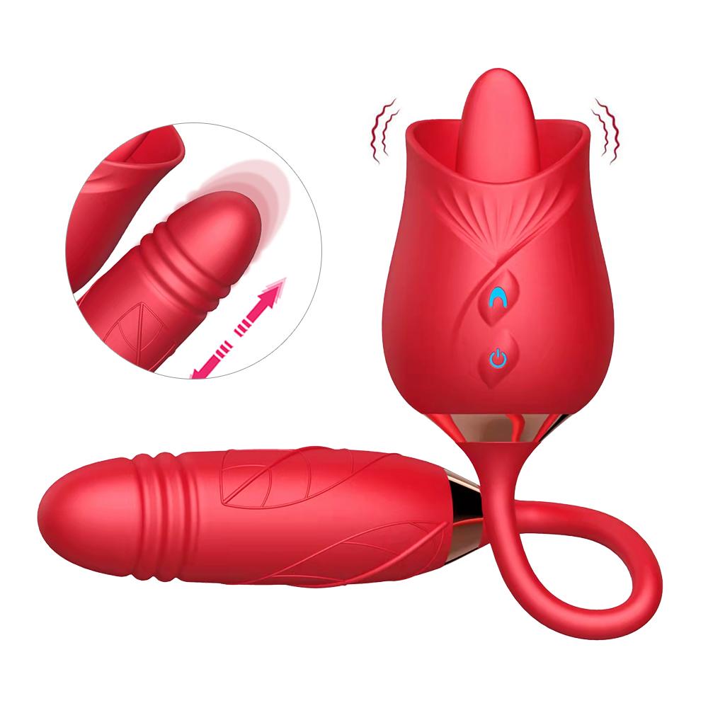 3-in-1 female masturbation rose sex toy Clit Clintoris G-point thrust Dildo oral sex Vibrator G-point stimulation licking erotic